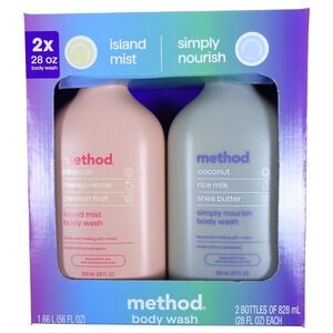 Method Body Wash 2-Pack Island Mist Hibiscus & Simply Nourish Coconut 28oz Each